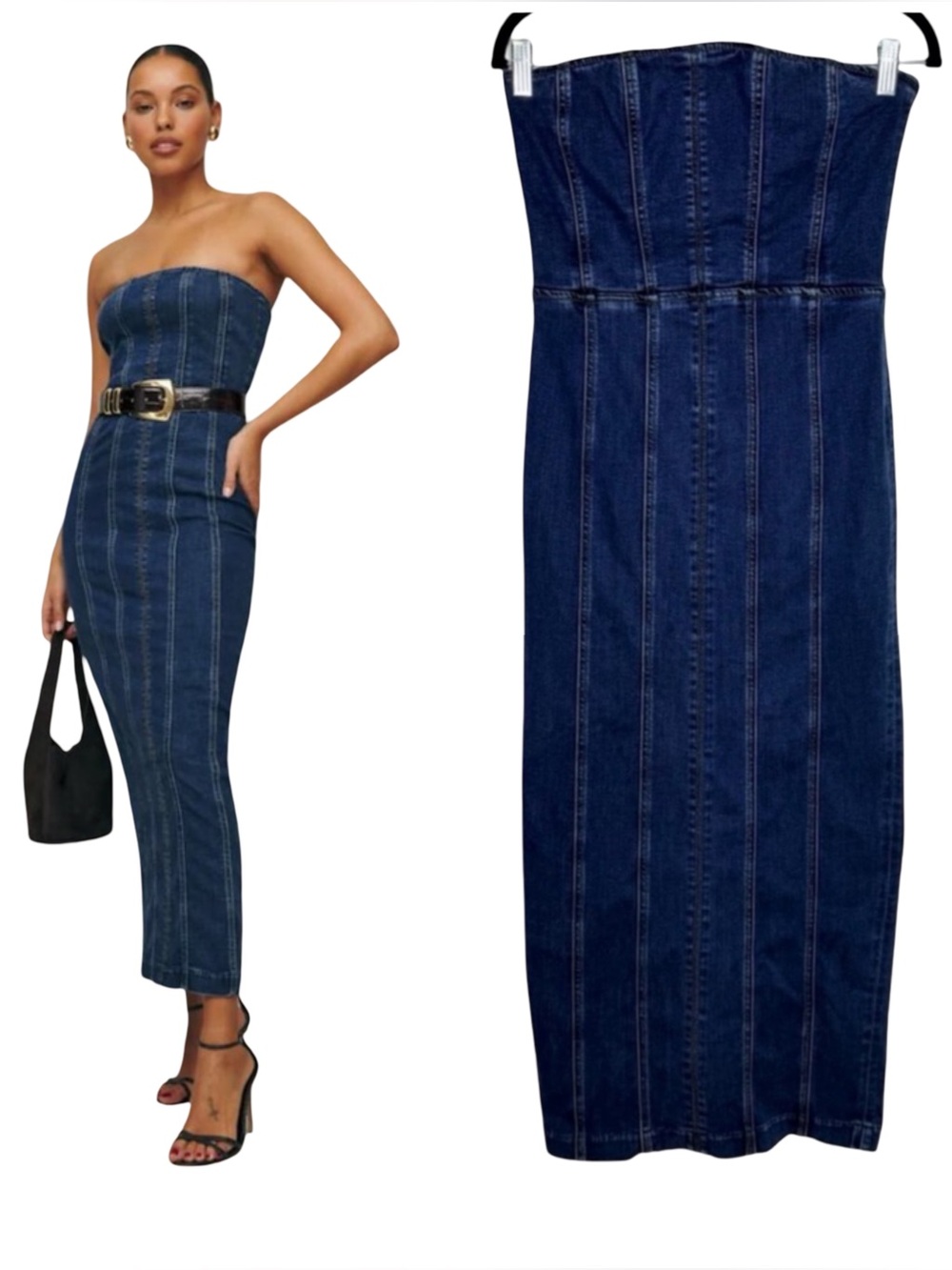 Reformation Anais Strapless Denim Midi Dress Size 4 Griffin Wash Back Slit